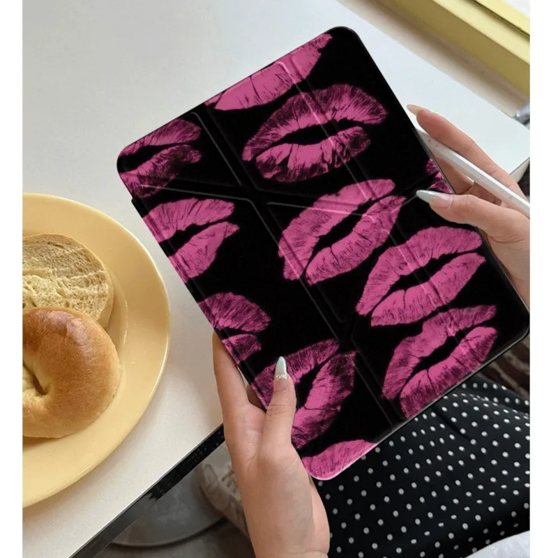 Y2K Vintage Lipstick Tablet Case Black Pink Trifold Stand for Huawei MatePad 11.5S 2023-2026 Air 11.5 12 Pro 12.2inch 2025 Cover