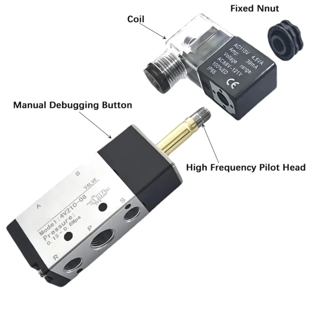 4V Series Pneumatic Valve 5/2 5/3 Air Electromagnetic AC220V DC24V DC12V Solenoid Valves Controller 4V210-08 4V220-08 4V330C-10