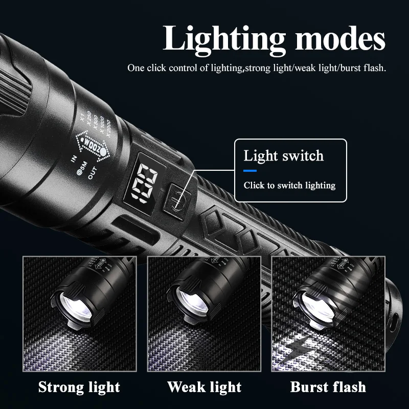 High Power Emergency Led Flashlight XHP50 Beads Hard Light USB Rechargeable Tactical Flashlight Portable Outdoor Camping Lamp