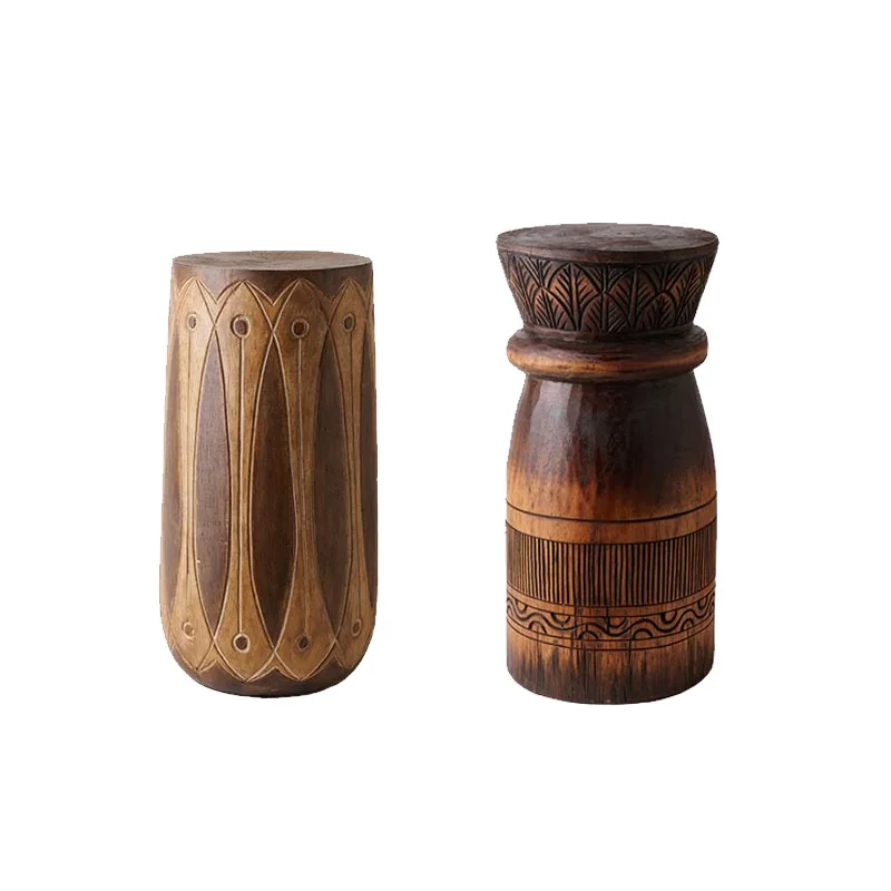 YJQ Wabi-Sabi Style Vintage Solid Wood Cylindrical Coffee Table Ornament Model Room Homestay Side Table Base