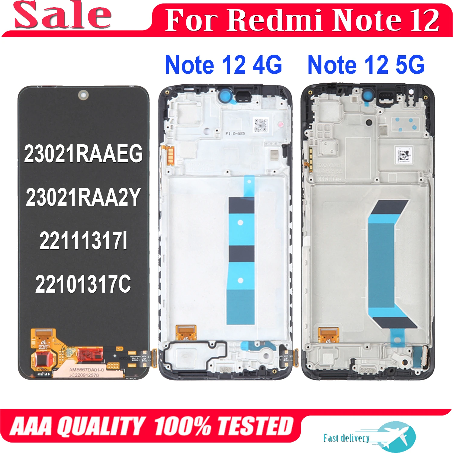 AMOLED For Xiaomi Redmi Note 12 LCD Display Note12 22111317I 22101317C 23021RAA2Y Touch Screen Digitizer Assembly