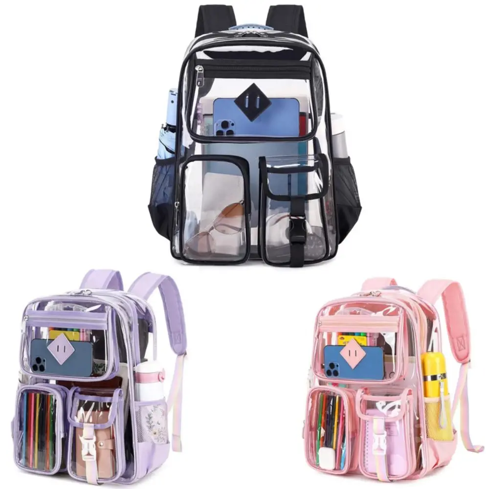 حقيبة مدرسية شفافة جديدة ذات سعة كبيرة وحقيبة كمبيوتر متعددة الاستخدامات وحزام قابل للتعديل وحقيبة تسوق مقاومة للماء