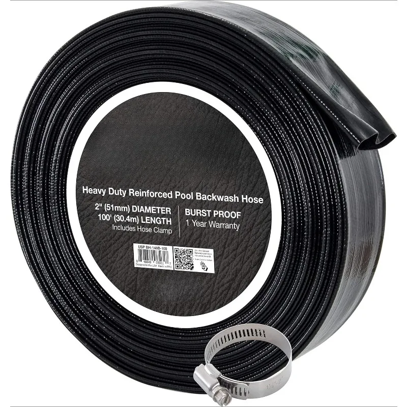 

Pool Backwash Hose 2" x 100' - Black Rhino Extra Heavy-Duty Pool Drain Hose, Sump Pump Discharge, Filter Pump W