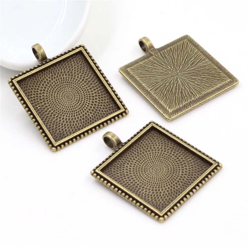 Nowa moda 5 sztuk 25mm wewnętrzna rozmiar antyczne srebro pozłacane i czarne i brązowe kolory kwadratowy Cabochon ustawienie bazy Charms wisiorek — zdjęcie 3