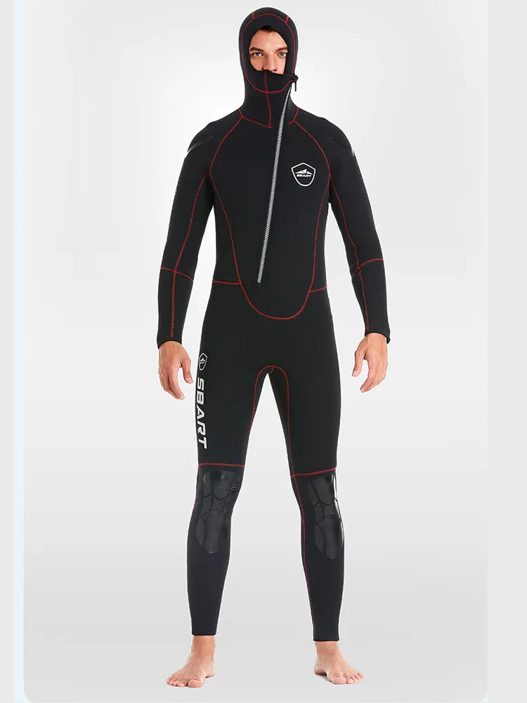 

One-piece Mens Wetsuit 5mm Full Scuba Diving Suit Front Zipper Hoodie Snorkeling Surfing Kayaking Canoeing Cold Water Wet Suits