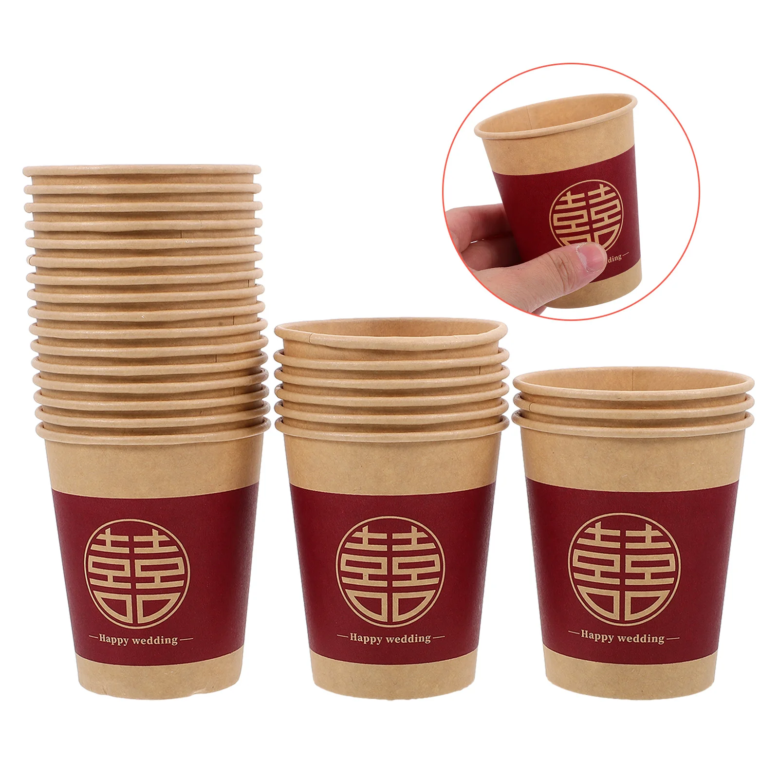 

50pcs Disposable Wedding Celebration Cups Red Paper Water Beverage Teacups Chinese Banquet Party Festive Happy