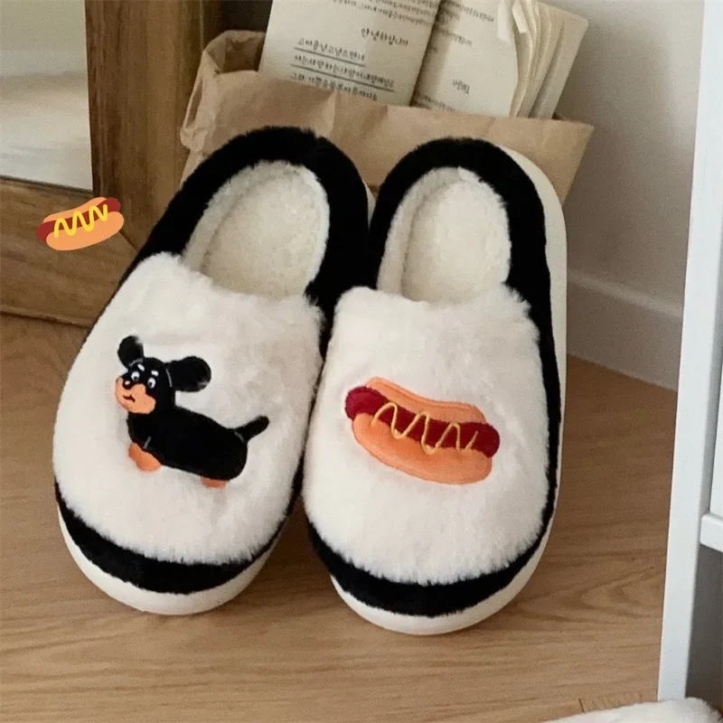 2024 New men's women's students indoor home padded warm cotton slippers cute cartoon plush puppy dog cotton shoes