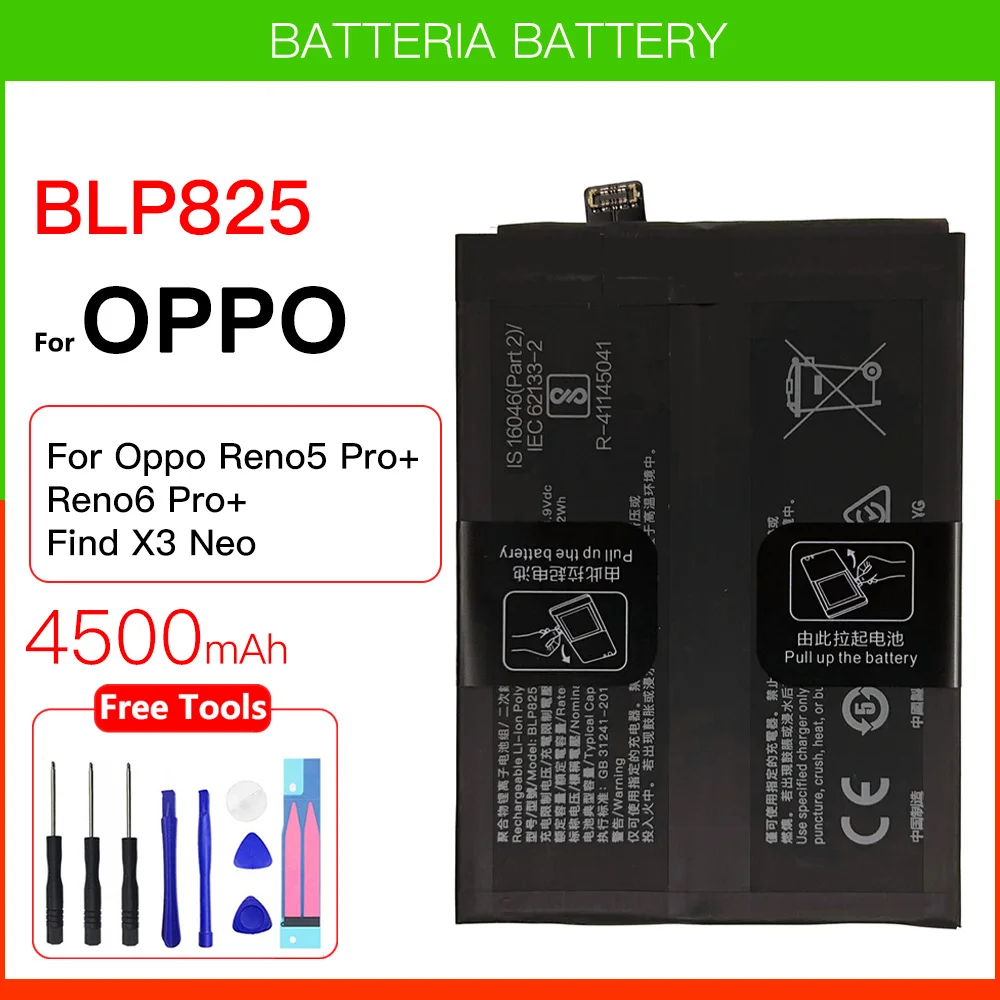 100% Original Genuine capacity 4500mAh BLP825 Mobile Phone Battery For Reno5 Reno6 Pro+ Reno 5 6 Pro Plus + Free Tools