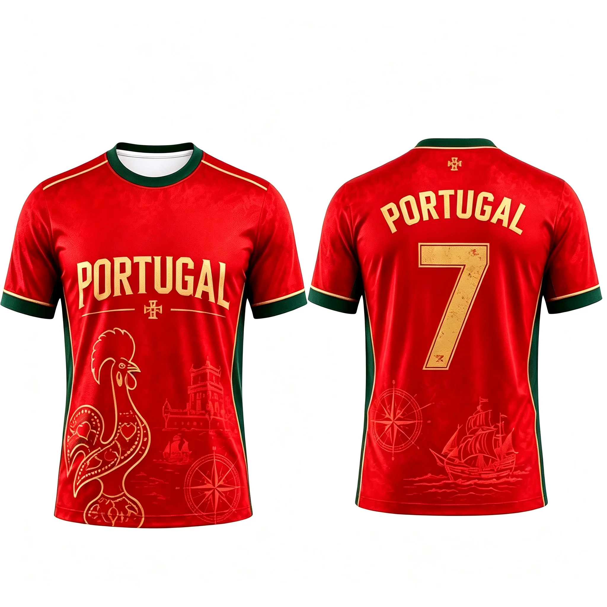 Portuguese Fan Commemorative Football Jersey, PORTUGAL Letter Number 7, Unisex Fan Sports T-Shirt