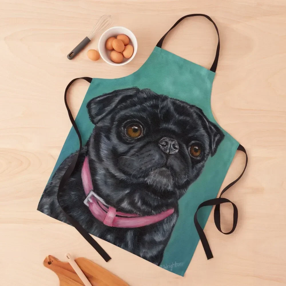 Bonito en rosa, pintura al óleo de perro Pug de Michelle Wrighton, delantal, restaurante, regalo para hombres, vestidos para mujeres, ropa de cocina, delantal