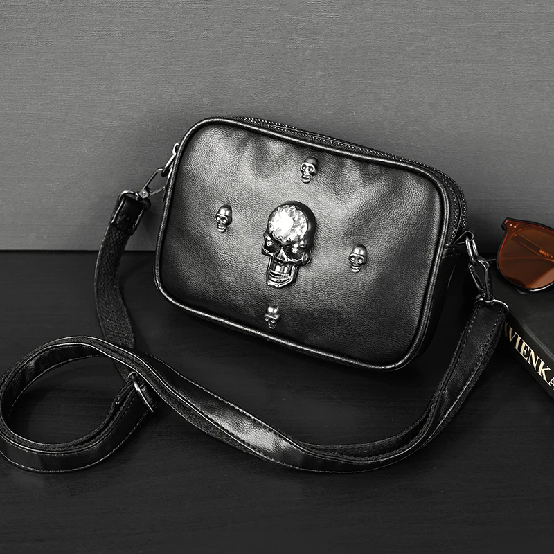 Fashion Skull Bags Men's Punk Rivets Envelope Handbag Clutch Purse Bag for Boys Luxury Brand Leather Bag sss-grade Bolsas  Large