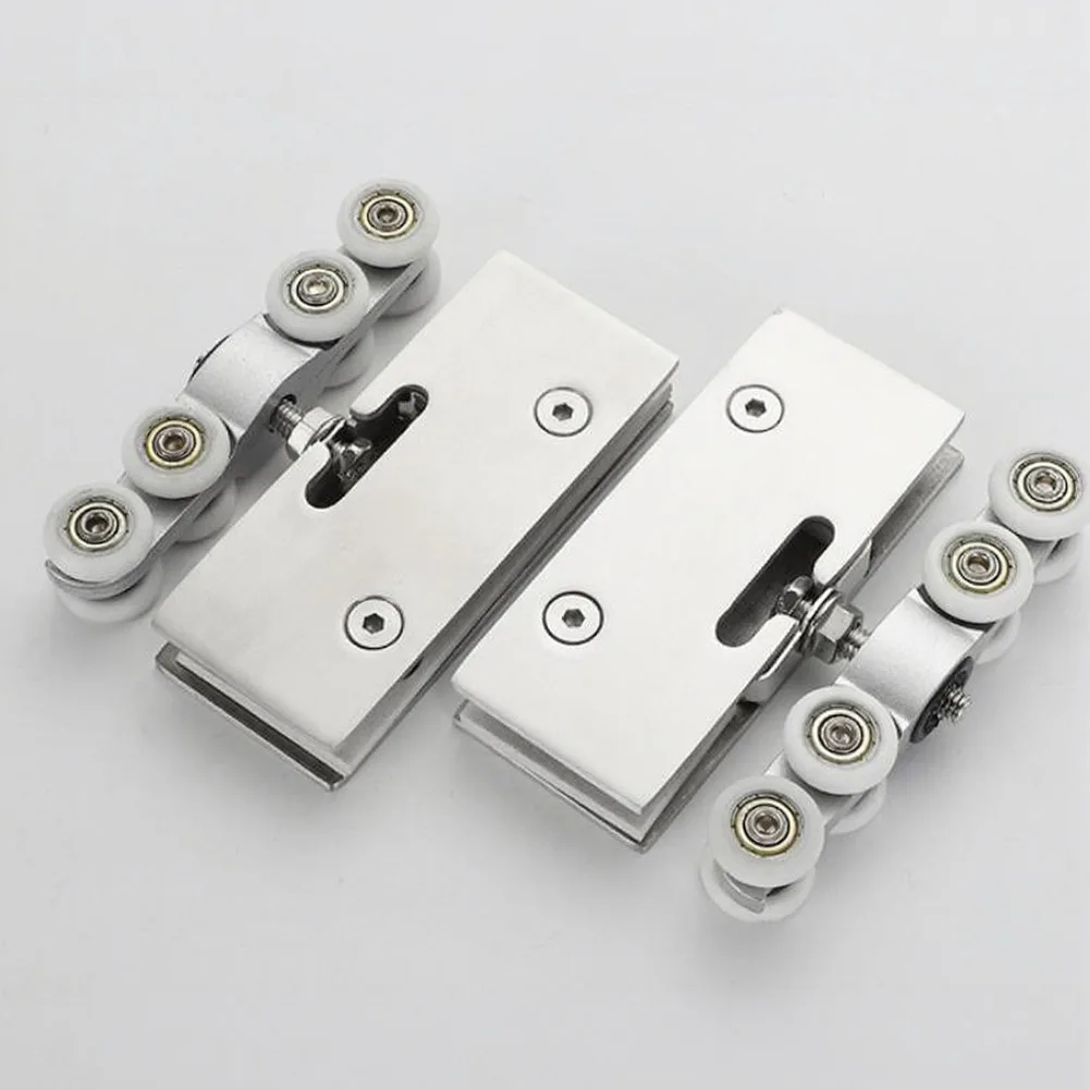 1 Set Of Glass Door Hanging Wheels Bathroom Door Hanging Clip Silent Pulley Glass Door Wheels Rollers Home Hardware