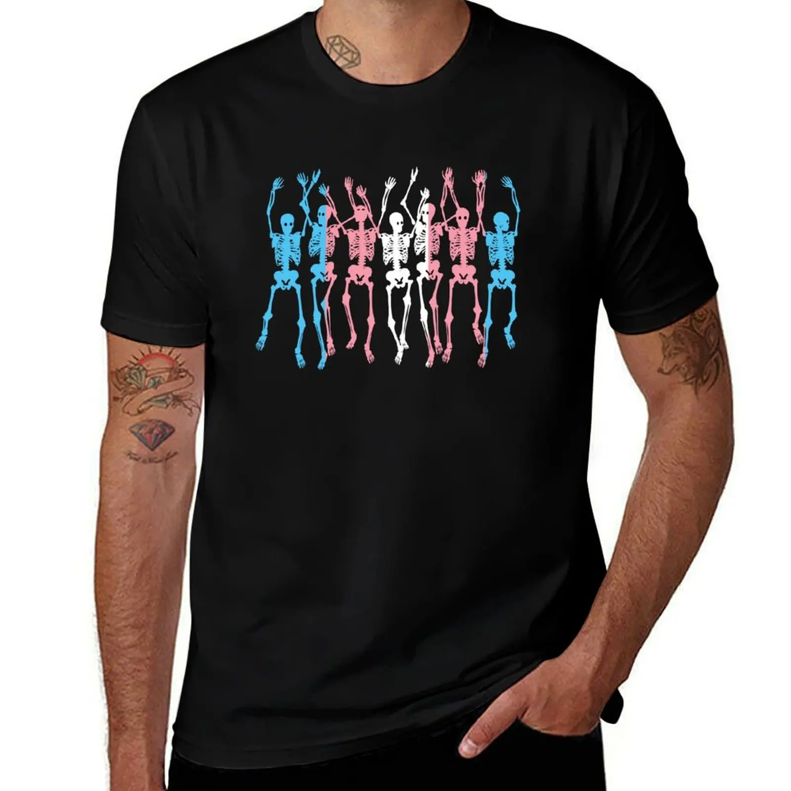 

Trans Flag Halloween Skeletons. Transgender Pride T-Shirt blacks plus sizes t shirts for men