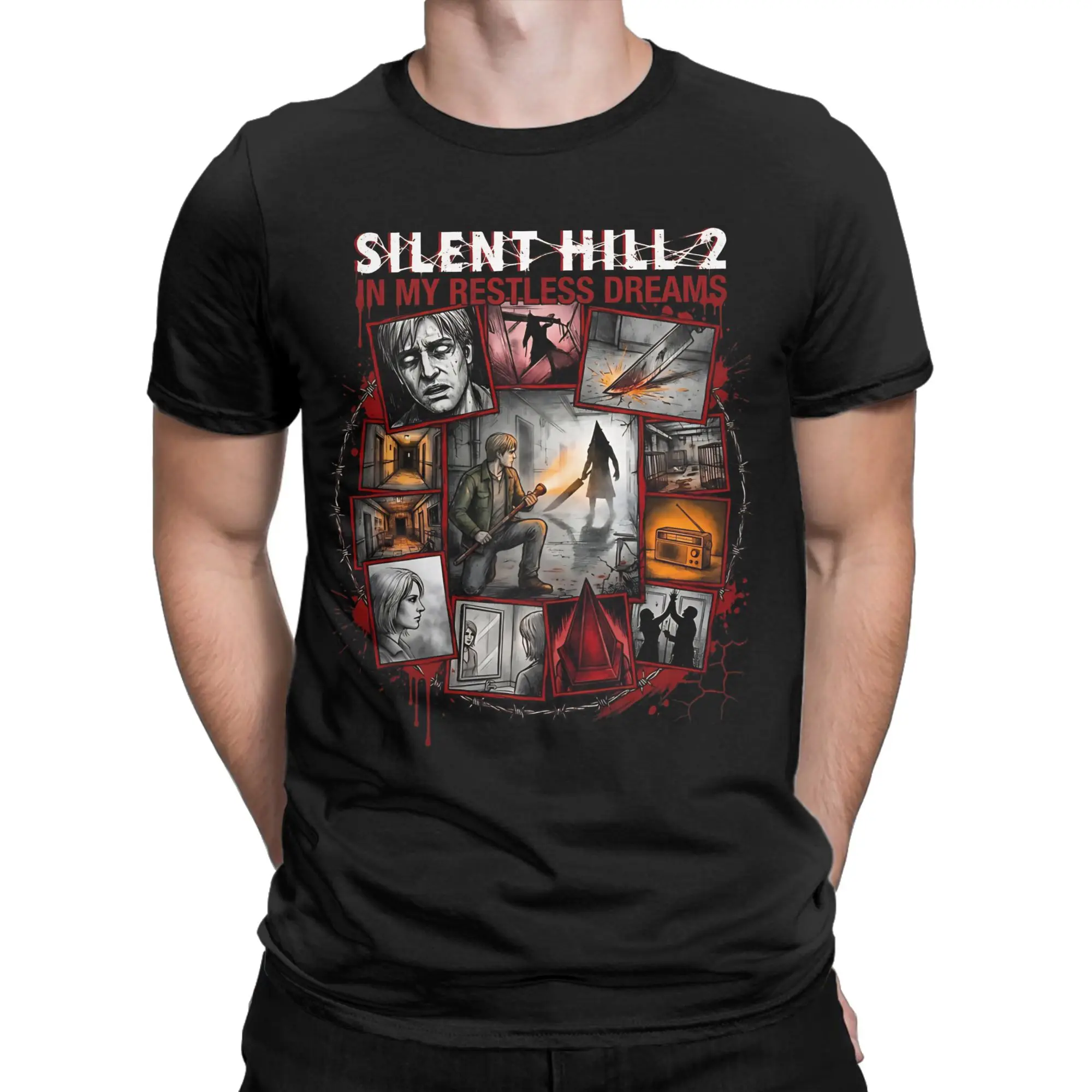 Pyramid Head Silent Hill 2 Remake Horror Monster Collage Popular T-Shirts Couple O-Neck Oversized Top Tees Short-Sleeve Tops