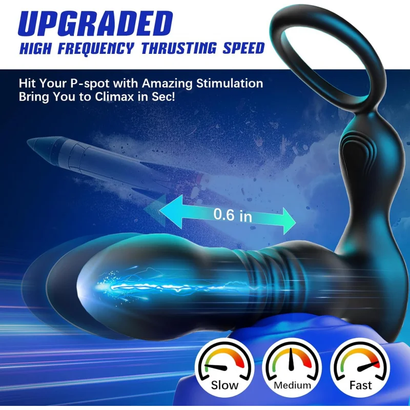 BEISAR-vibrador masajeador de próstata, vibración de empuje, 7 modos con tapón de anillo para pene, juguete sexual, masajeador de punto P, juguete sexual masculino