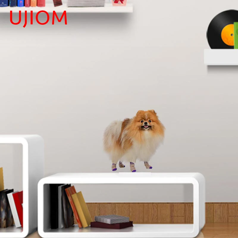 UJIOM 13cm X 12.7cm Cute Pomeranian Dog Decal Vinyl Sunscreen Wall Stickers Lift Staircase Balcony Dress Up Public Place Decor