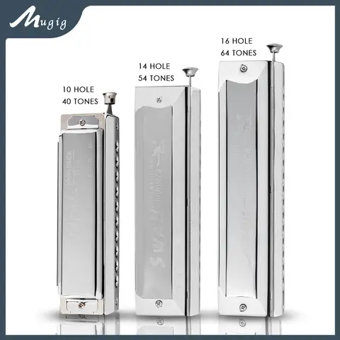 Mugig Swan Chromatic Harmonica 10/14/16 Holes 40/56/64 Tone Stainless Steel Cover With Precision Engineered Sliding For Beginner