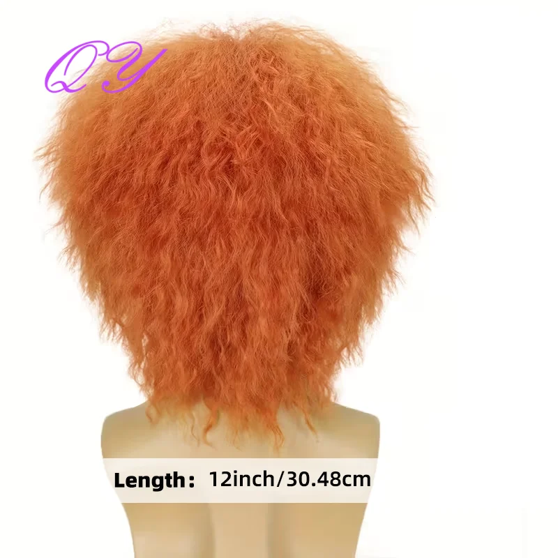 Men Short Orange Fluffy Afro Curly Wig Heat Resistant Synthetic Hair Wigs  Halloween Carnival Cosplay Party Costume Wig view 6