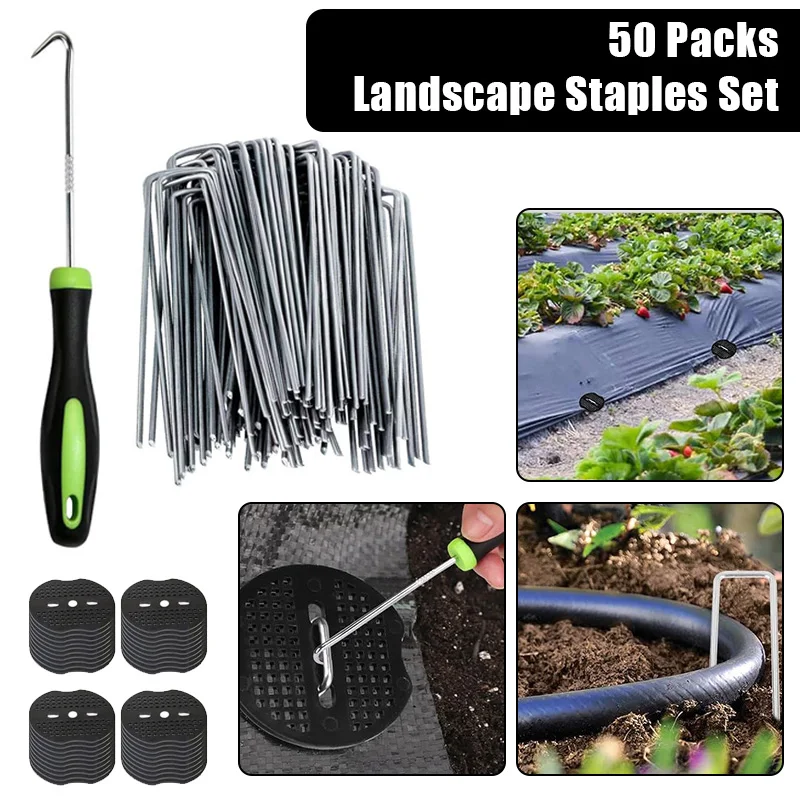 

50 Packs U-shaped Ground Nails Pipe Mulch Nails Green Lawn Succulent Tent Fixed Galvanized Steel Nails Grass-proof Cloth Nail