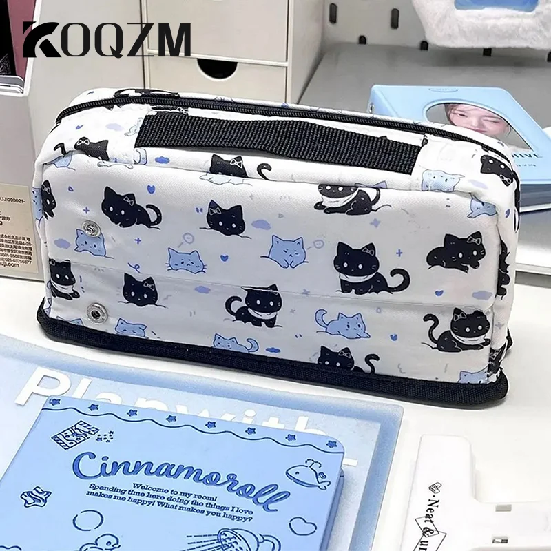 Multi-Layer Pen Bag Simple Folding/Drawstring Large Capacity Pencil Case Portable Stationery Organizer Students