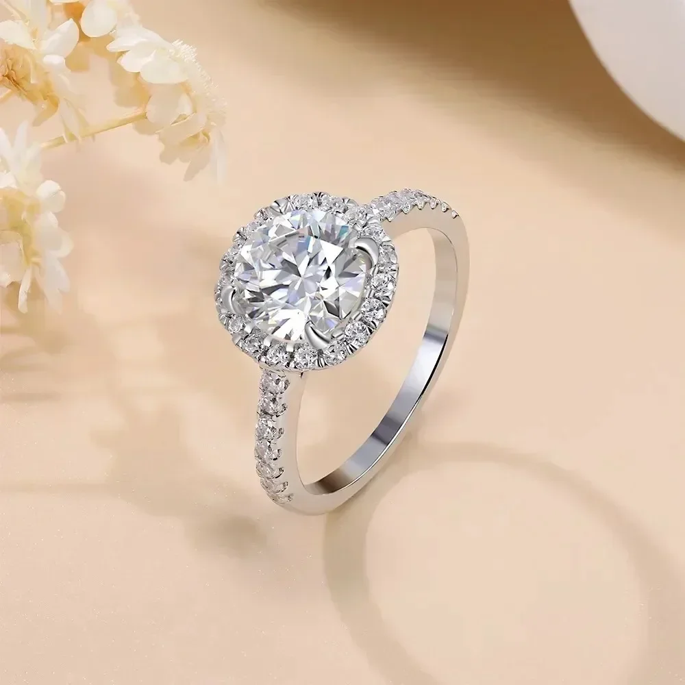 M-JAJA Solitaire 1ct Halo Moissanite Engagement Ring for Women S925 Sterling Silver Diamond Wedding Band Bridal Luxury Jewelry