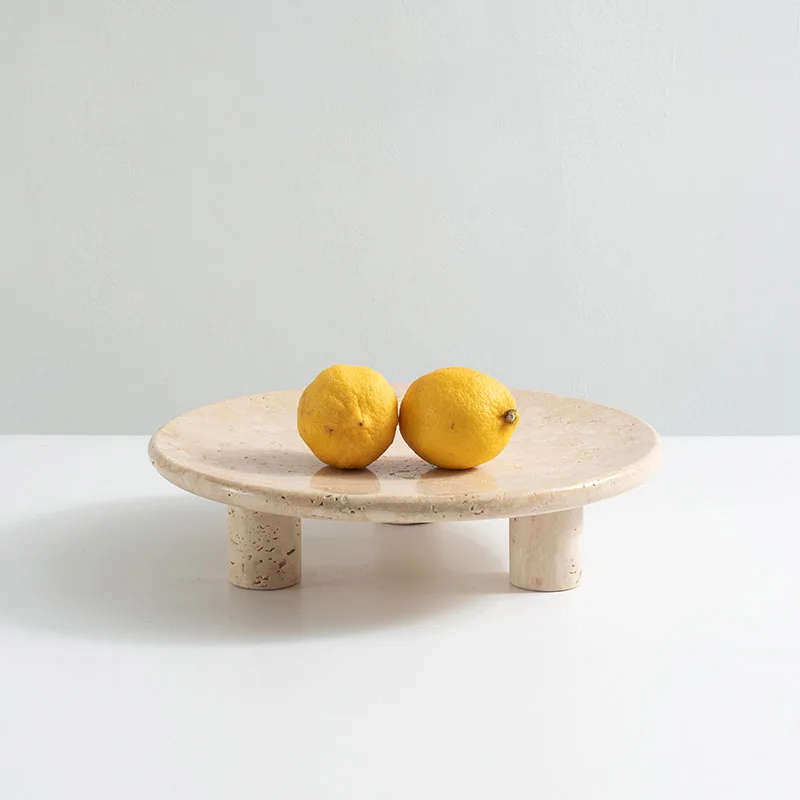 

Natural Marble Stone Tray Beige Travertine Serving Tray Fruit Bowl Nut Storage Container Vintage Reception Trays with Leg