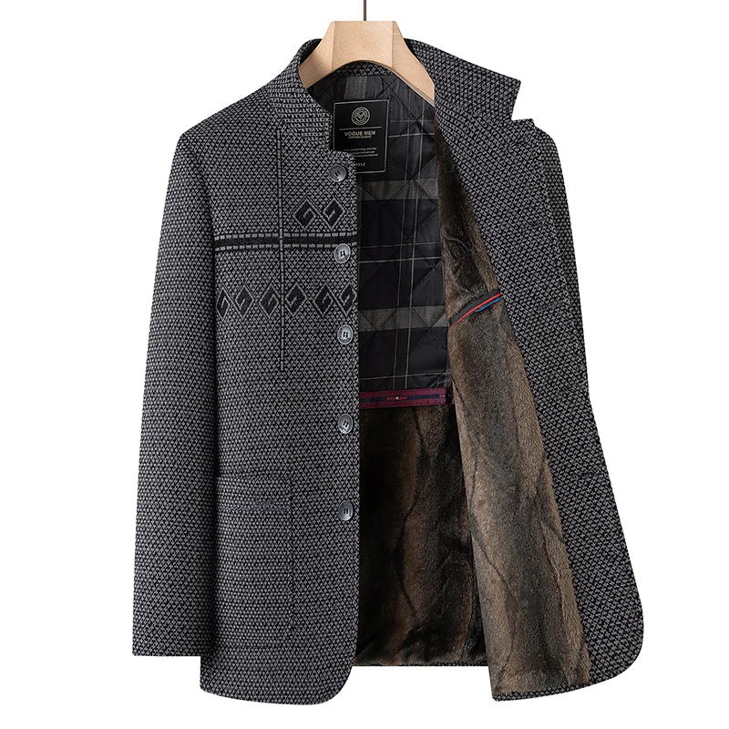 Men's Woolen Coat Dad Jacket Winter Thickened Fleece Lined Autumn Winter Mid-aged And Elderly Casual Outerwear