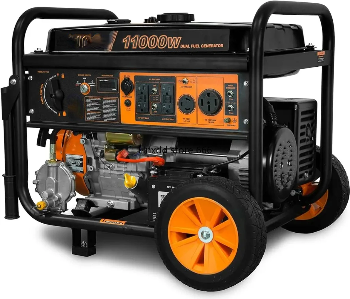 DF1100T 11,000-Watt 120V/240V Dual Fuel Portable Generator with Wheel Kit and Electric Start - CARB Compliant, Black