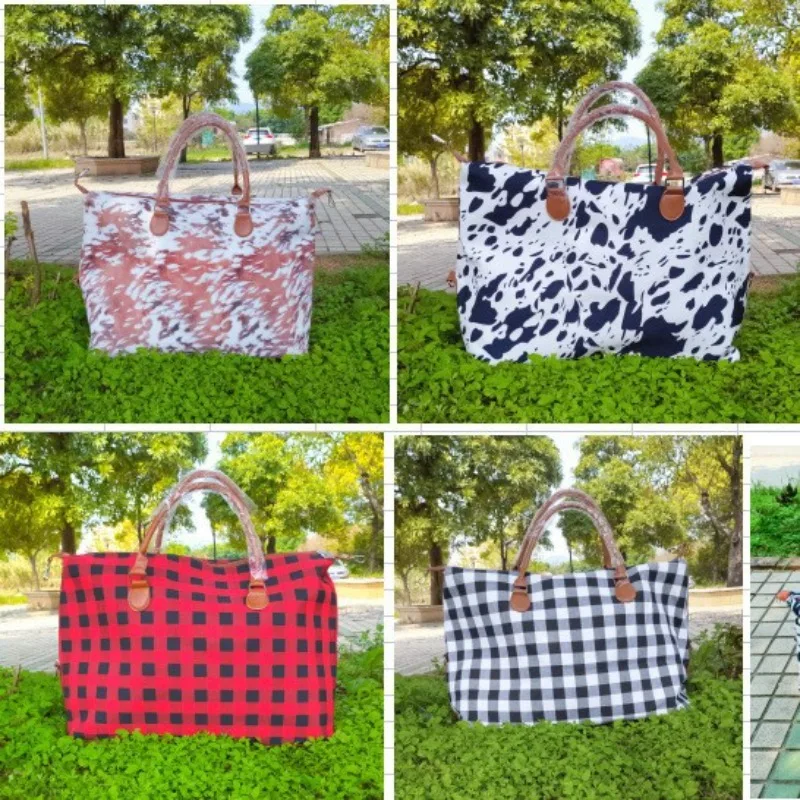 

22-Inch Explosive Travel Bag Storage Bag Black and White Black and Red Plaid Weekend Short-distance Travel Bag Handbag Tote Bag