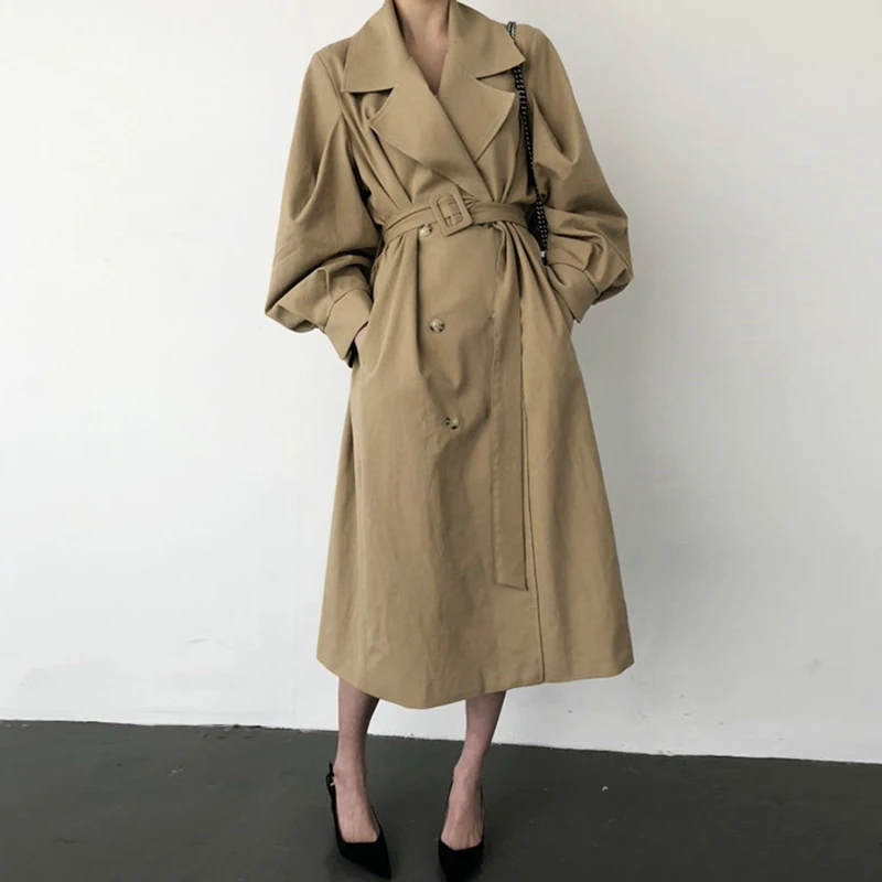 

Retro British Style Loose Trench Coat For Women Spring Autumn Tailored Collar Mid Length Windbreaker OL Ladies Outerwear