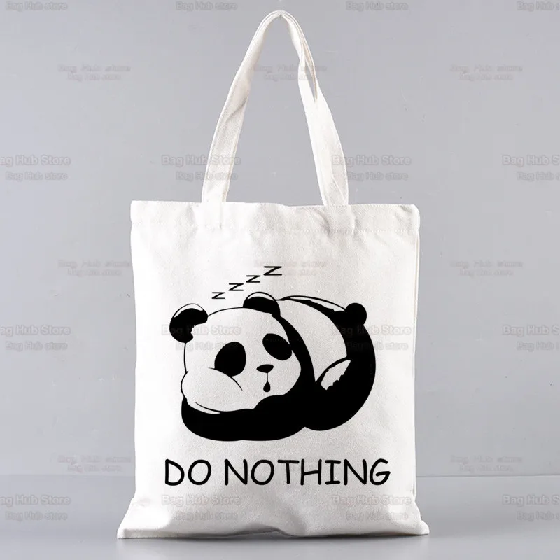 Bolsa de Lona Grande para Mulheres, Bolsa de Ombro, Tote Reutilizável, Bolsa Estudantil, Panda Eu Não Sou Preguiçoso Eu Apenas Gosto De Fazer Você Mesmo, Bolsa de Lona