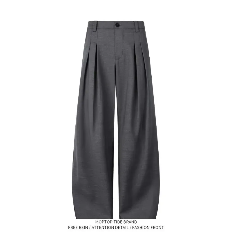 

Korean Style Casual Wide Leg Straight Cut Men's Pants Spring New Light Mature Retro Hong Kong Style Long Trousers