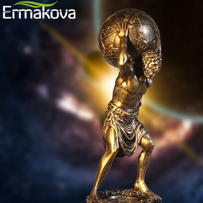 ERMAKOVA Grecki Bóg Statuetki Home Decor Atlas Rzeźby Roman Hercules Titan Figurki na biurko Astronomia Ozdoby biurowe