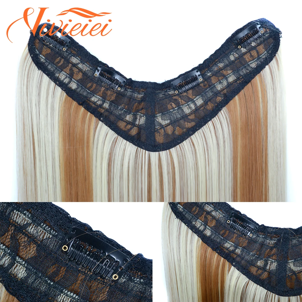 24 INCH Synthetic Hair Extensions Heat Resistant Long Wave Straight V-shaped Fake Hair Hairpiece for Women VIVIEIEI