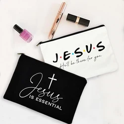 Jesus He Will Be There for You Canvas Cosmetic Bag for Women Bag Christian Holiday Female Gifts Make Up Organizer Pencil Pouch