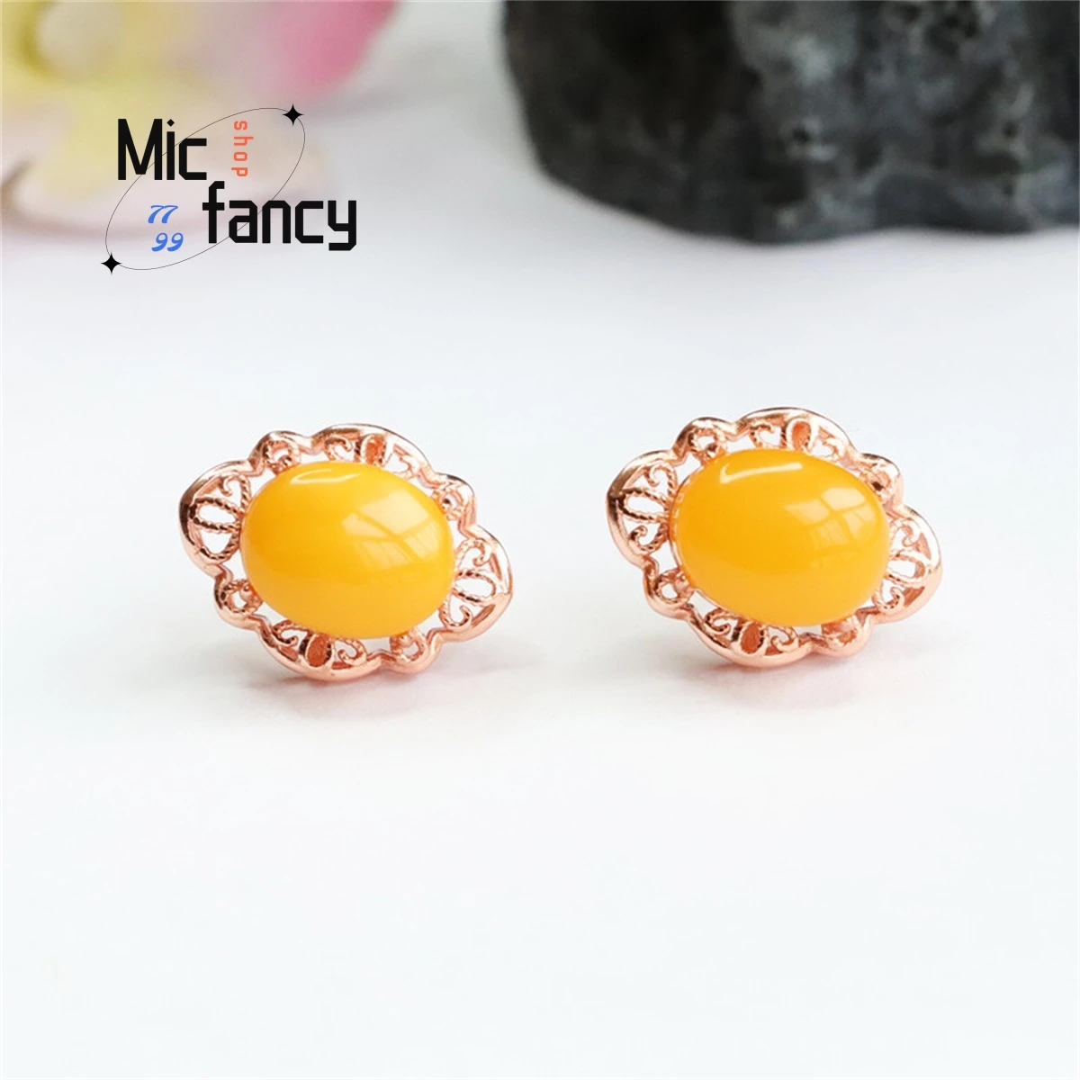 

Natural S925 Silver Inlaid Beeswax Amber Earrings Exquisite Jewelry Charm Fashion Women Luxury Elegant Best Selling Holiday Gift