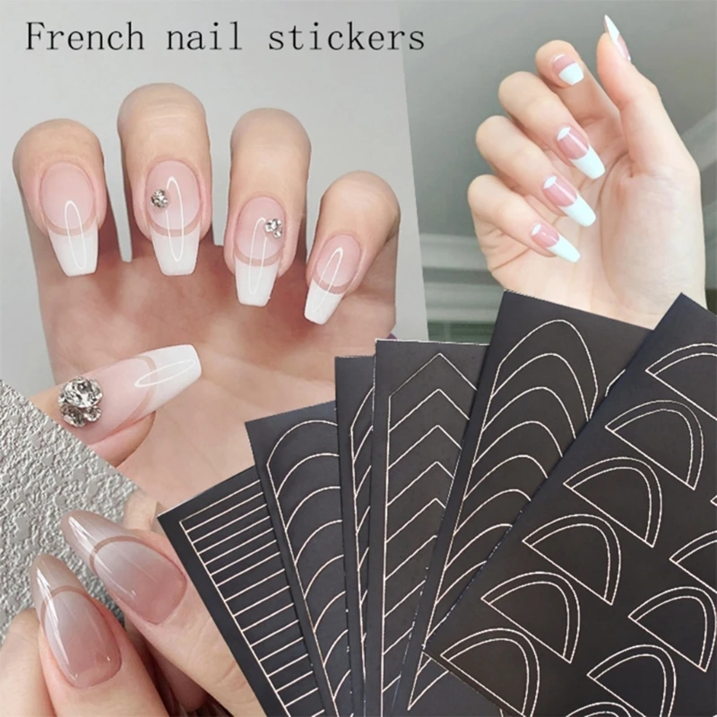 Q1QD French Manicure Guide Naklejka Tipsy Prowadnice Naklejki Samoprzylepne Manicure Szablon Naklejki na Wzory Paznokci