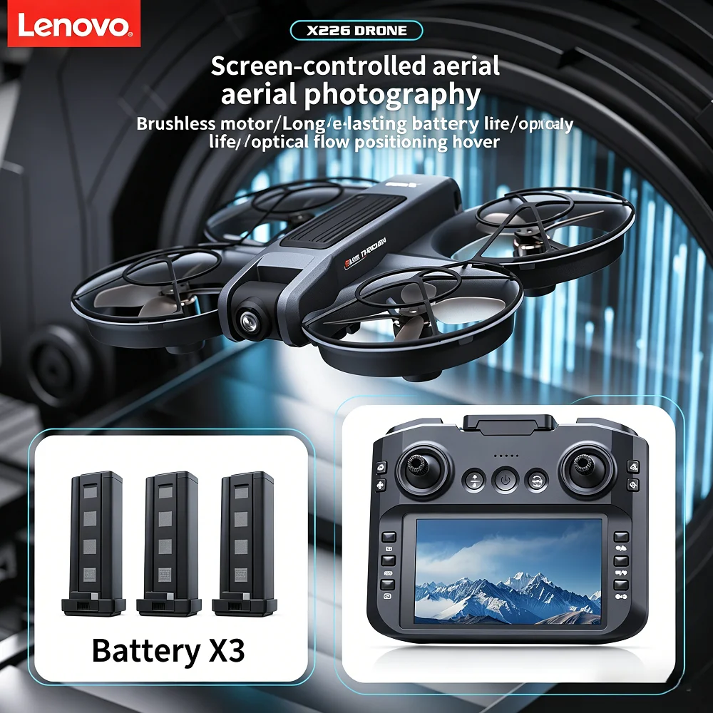 Drone pliable Lenovo X226 avec double caméra 8K HD, objectif réglable électriquement, reconnaissance gestuelle, photographie, moteur sans balais
