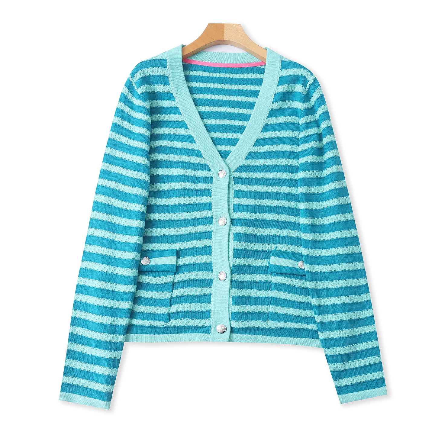 

Autumn Winter Women's Knitted Open Cardigan V-ne Single Button Stripe Splicing Casual Age-defng Leisure Personali Sweater