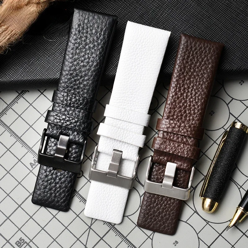 Genuine Leather Watch Strap for Diesel Male Dz4323 1657 4318 Litchi Pattern Waterproof Sweat-Proof Watch Band 24 26mm Wristband