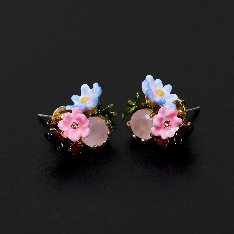 

Sweat Monet Garden Black Butterfly Enamel Glaze Pink Drip Oil Blue Flower Stud Earrings Opal Pink Stone Jewelry For Woman 2024