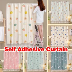 1 Piece Adhesive Lace Printed Blackout Curtains, Portable No Hole Punching Easy Installation, Suitable for Bedroom, Living Room