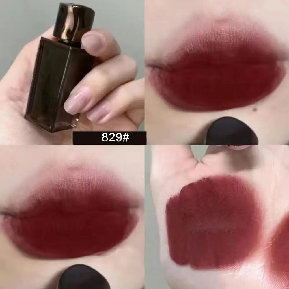 Brillo de labios mate para mujer, lápiz labial marrón de larga duración, Sexy, resistente al agua, maquillaje labial líquido, cosméticos, E2A5