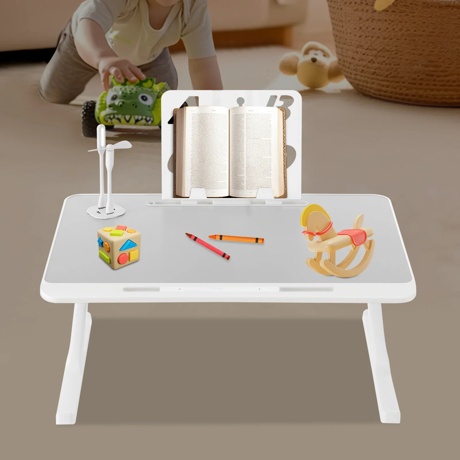 Opvouwbaar bed aluminium laptoptafel, houtkleur/grijs rechthoekig multifunctioneel lapdesk 60*40cm voor slaapzalen, slaapkamers