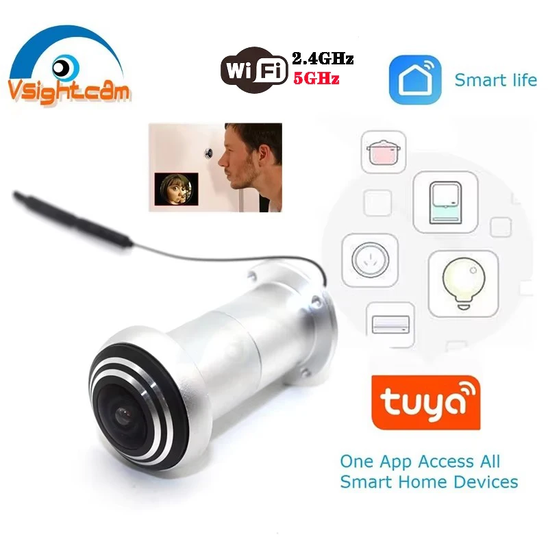 5GHz Tuya Wireless Door Eye Hole Securtiy 1080P Fisheye Camera CCTV Network Peephole Wifi Camera Two Way Audio P2P Surveillance