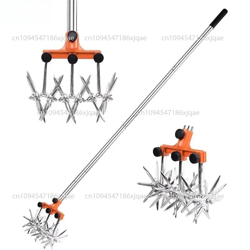 

Adjustable garden manual rotary tiller with stainless steel pole for turning and loosening soil