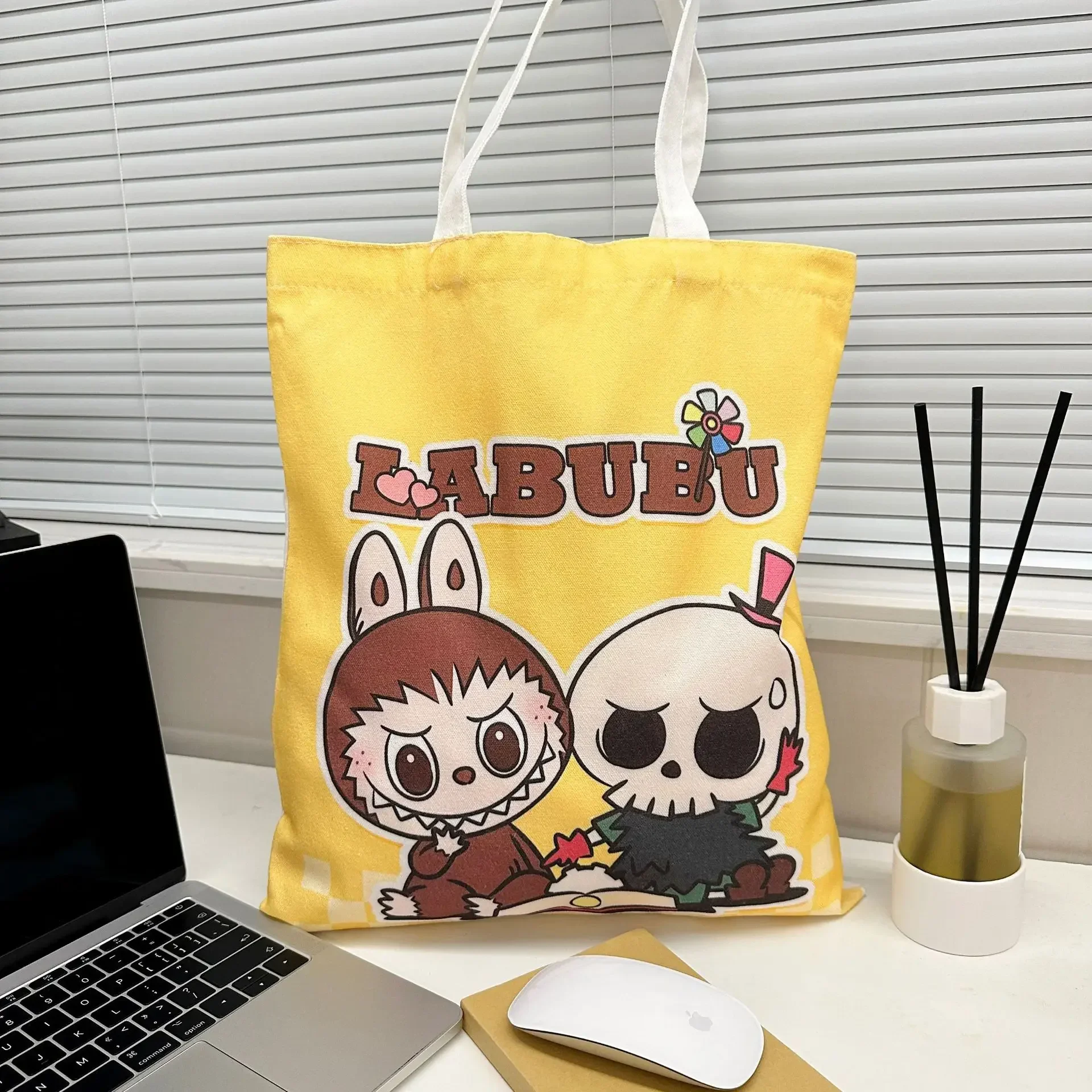 Labubu Canvas Bag The Monster Female Student Cute Cartoon Shopping HandBag Casual Shoulder Bag Travel Use FJ04C