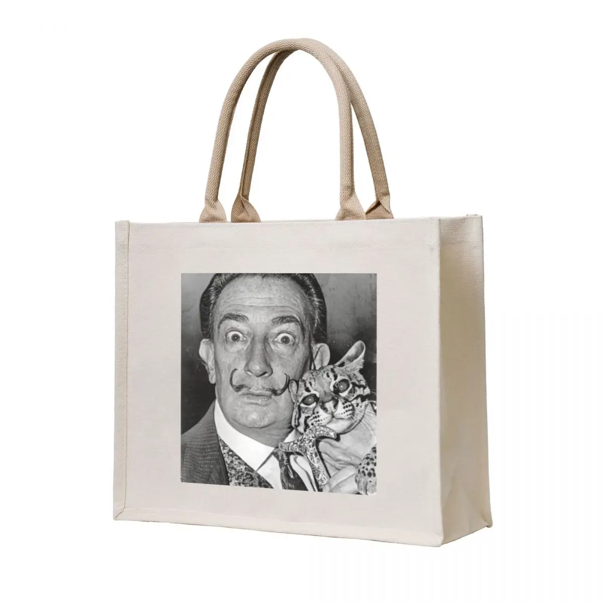

Salvador Dali photo with ocelot and cane. Tote Bag Women's tote bag reusable grocery bags eco bag folding the tote