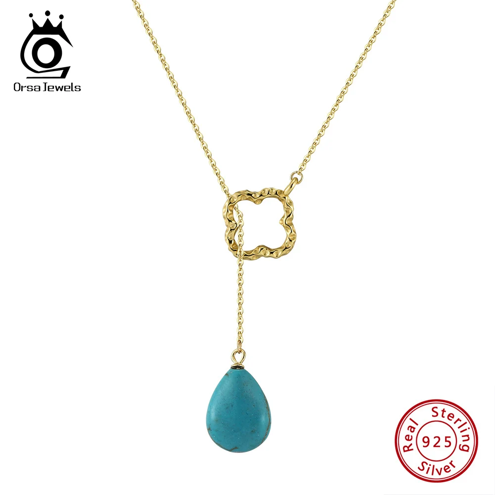 

ORSA JEWELS Waterdrop Turquoise Pendant Necklace S925 Silver for Women Girls Dainty Pendant Choker Chain Neck Jewelry GMN47