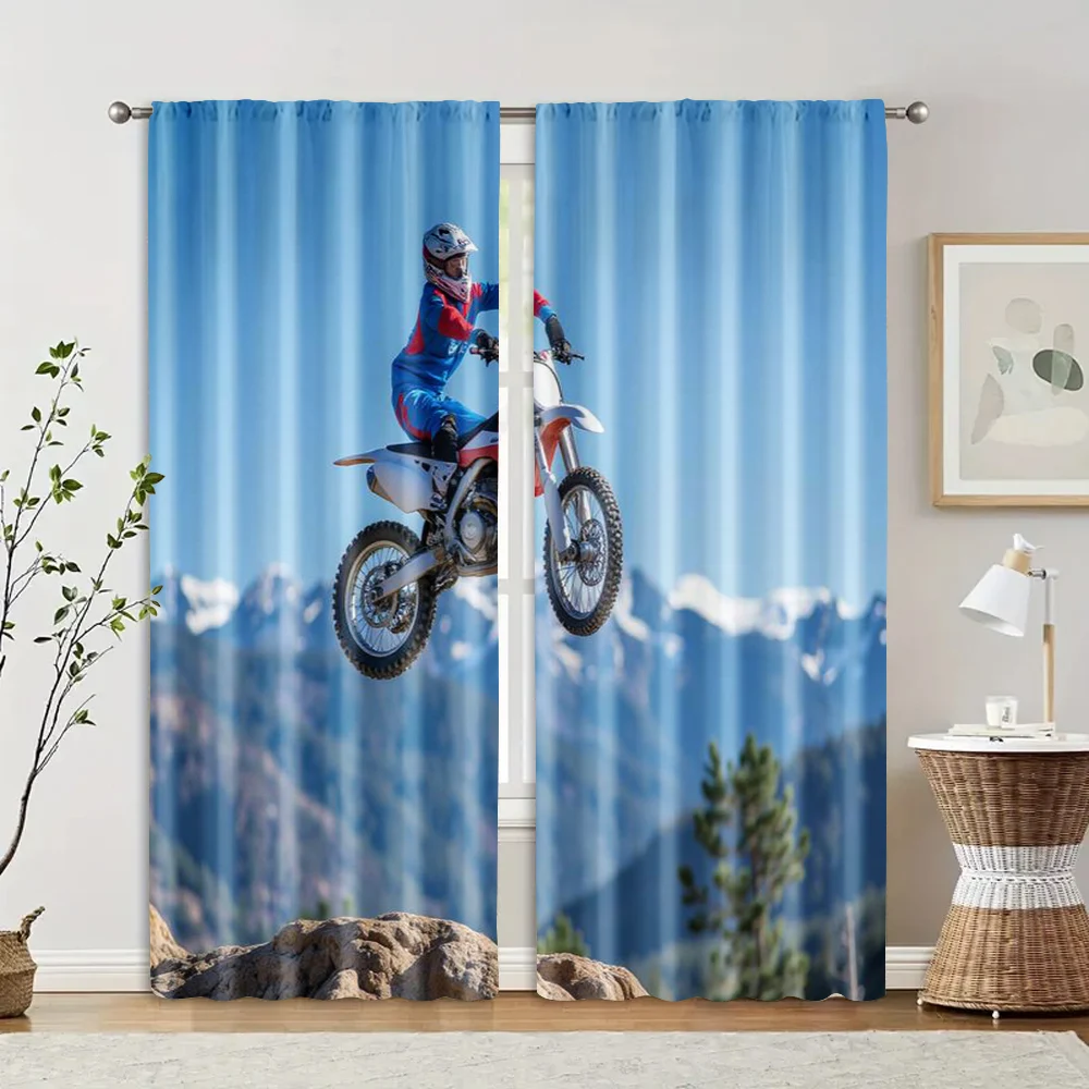 2pcs, Creative Curtains Motocross Bike Style Stunt Machine Washable Polyester (without rod) Stuff Clearance Perfect for Bedroom, 2